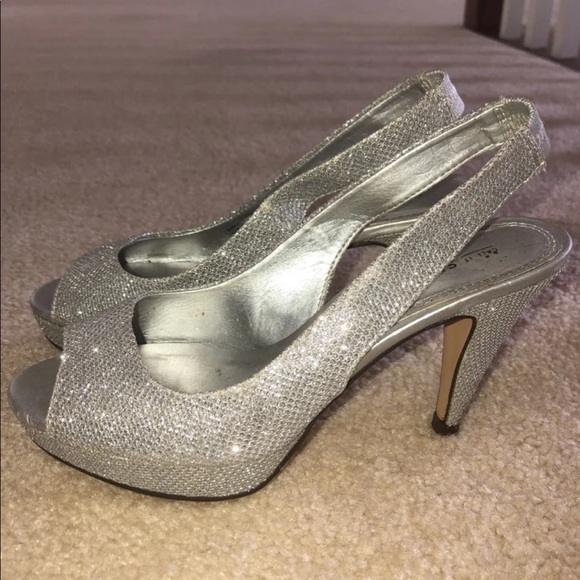 Call It Spring Shoes - Call It Spring Silver Slingback Glitter Heels